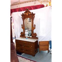 1880's Victorian Dresser Burled Walnut & White #1846444