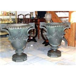 PAIR large antique BRONZE urns planters #1846817