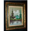 Image 1 : Oil on Canvas "Alpine Village" Gold Leaf Frame #1874942