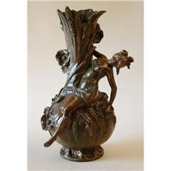 Art Nouveau Moreau Spelter Vase with Maiden #1885723