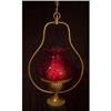 Image 1 : Antique Hanging Oil Lamp with Ruby Red Shade #1897122