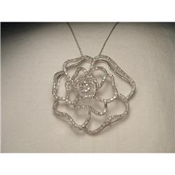 14K WG 1 CT Pave Diamond Rose Pendant Necklace #1897562