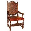 Image 1 : ANTIQUE EUROPEAN EMPIRE TUDOR LEATHER ARM CHAIR#1897909