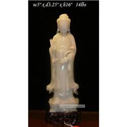 Chinese Hotan White Jade Kwan Yin Statue #1898066