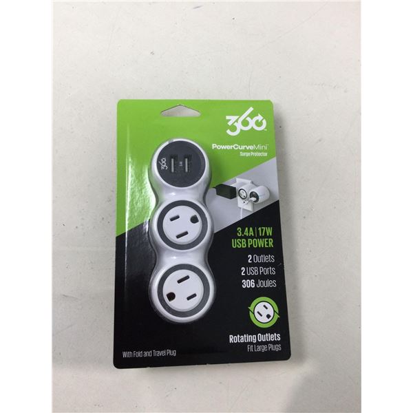 360 Power Curve Mini Surge Protector 3.4A 17W 306J (2 Outlets 2 USB Ports)