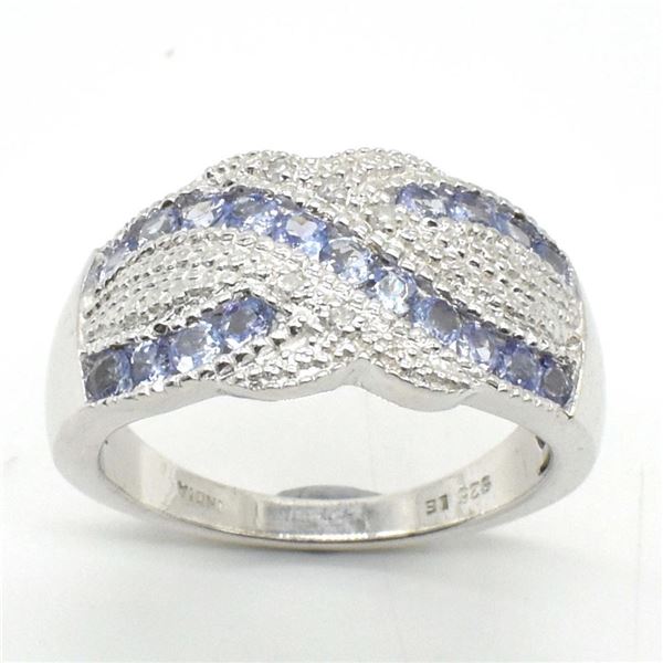 Silver Tanzanite Cz(1.8ct) Rhodium Plated Ring (~weight 5.5g)