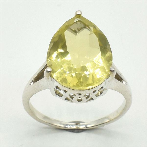 Silver Lemon Quartz(8.3ct) Rhodium Plated Ring (~weight 4.6g)