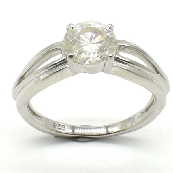 Silver Moissanite (Round 6.5X6.5 Mm)(1.04ct) Rhodium Plated Test And Looks Better Than Diamond Ring 