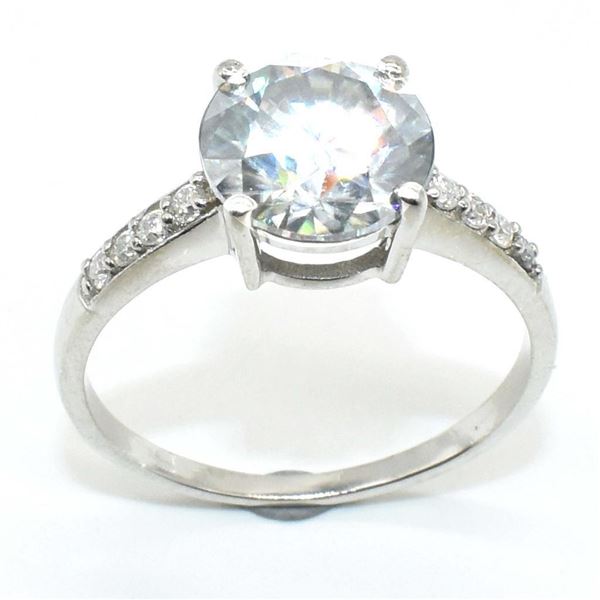 Silver Moissanite (Round 8 & 1.5 Mm)(2.15ct) Rhodium Plated Test And Looks Better Than Diamond Ring 
