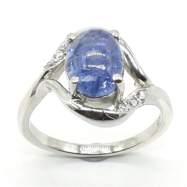Silver Tanzanite Cz(1.9ct) Rhodium Plated Ring (~weight 4.1g)