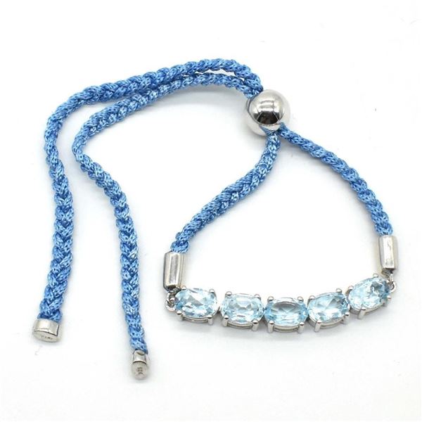 Silver Blue Topaz(4.5ct) Rhodium Plated Thread Bracelet Adjustable Bracelet (~weight 5.4g)