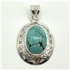 Image 1 : Silver Turquoise(9.2ct) Rhodium Plated Pendant (~weight 6.25g)