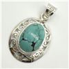 Image 3 : Silver Turquoise(9.2ct) Rhodium Plated Pendant (~weight 6.25g)