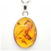 Image 4 : Silver Amber (Reconstituted)(7.2ct) Rhodium Plated Pendant (~weight 2.9g)