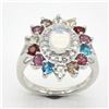 Image 1 : Silver Multi Colour Gem Stone(2.9ct) Rhodium Plated Ring (~weight 3.45g)