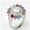 Image 2 : Silver Multi Colour Gem Stone(2.9ct) Rhodium Plated Ring (~weight 3.45g)