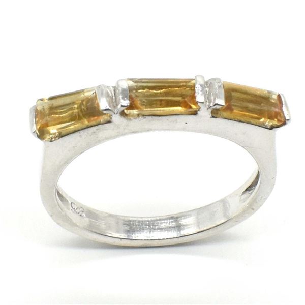 Silver Citrine(1.1ct) Rhodium Plated Ring (~weight 3.11g)