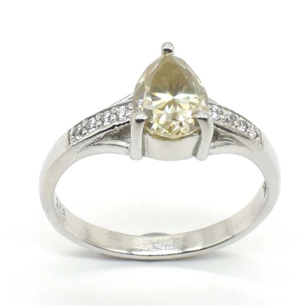 Silver Moissanite Pear Shape(1.2ct) Rhodium Plated Test And Looks Better Than Diamond Ring (~weight 