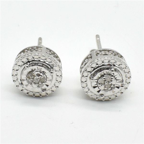 Silver Diamond(0.2ct) Rhodium Plated Earrings (~weight 3.05g)