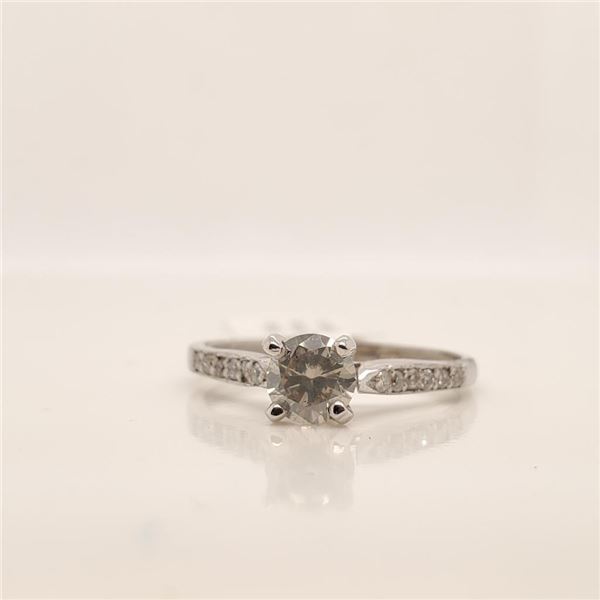 14K White Gold Diamond(0.57Ct,Si2,G) Diamond(0.1ct) Ring (~Size 6.25) (~weight 1.69g), Made in Canad