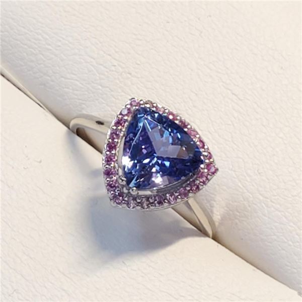 Platinum950 Natural Tanzanite(1.8ct) Ruby(0.2ct) Ring (~Size 6) (~weight 3.05g), Made in Canada, App
