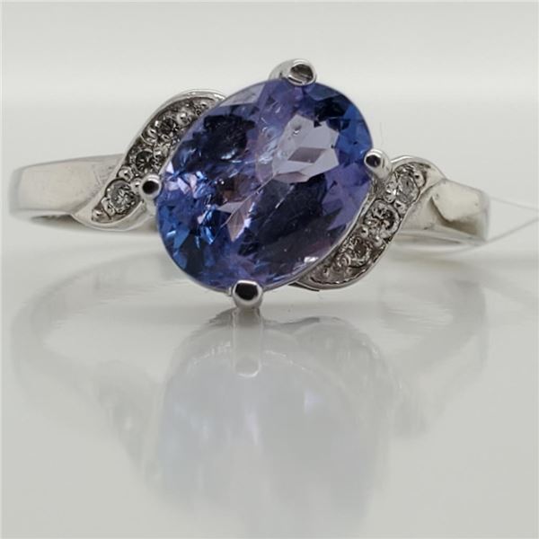 10K White Gold Natural Tanzanite(1.2ct) Diamond(0.04ct) Ring (~Size 6.25) (~weight 2.1g), Made in Ca