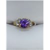Image 1 : Ladies 14K GP Amethyst style gemstone ring with side stones. Size 6.5