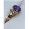 Image 2 : Ladies 14K GP Amethyst style gemstone ring with side stones. Size 6.5