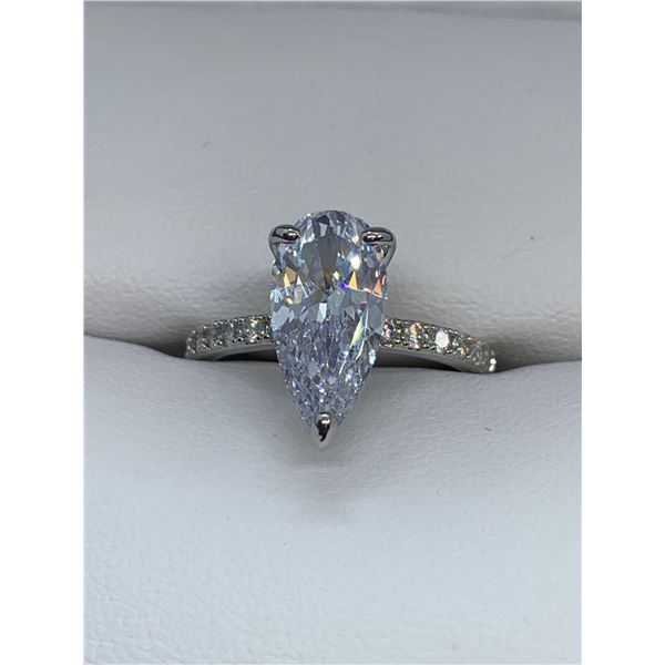 Ladies 14K White G.P. Pear cut 1.1 carat solitaire engagement ring  Size 7