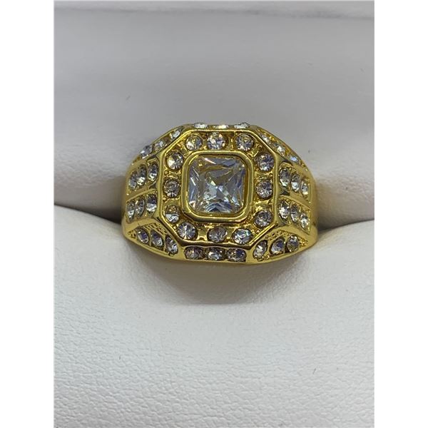 Gents Square cut Solitaire Multi Stone ring- size 10