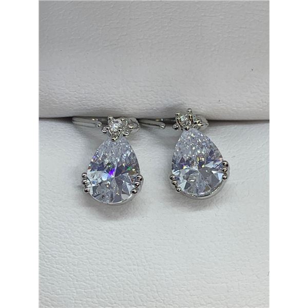 2.0 Carat TW Pear Cut Solitaires Ladies elegant earrings set with hook backings