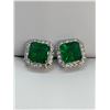 Image 1 : Stunning Silver mounted Emerald style earrings with multi stone boarder
