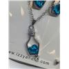 Image 3 : Blue topaz heart in bottle earrings and necklace set