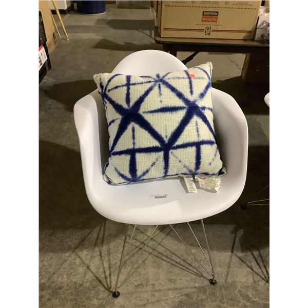 White Plastic Armchair Metal Base w/ Throw Pillow