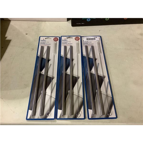 HIC Stainless Steel Drinking Straws with Cleaning Brush Lot of 3
