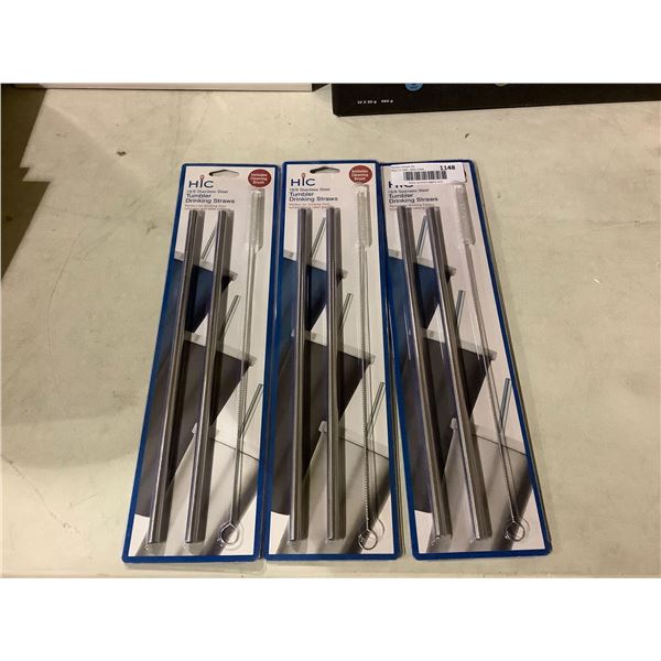 HIC Stainless Steel Drinking Straws with Cleaning Brush Lot of 3