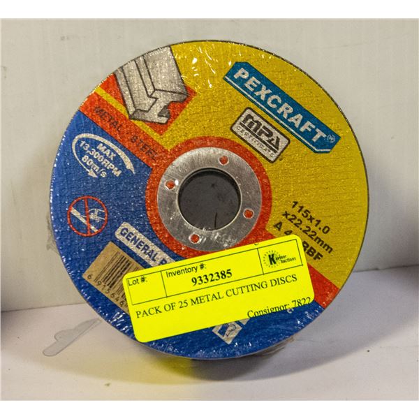 PACK OF 25 METAL CUTTING DISCS