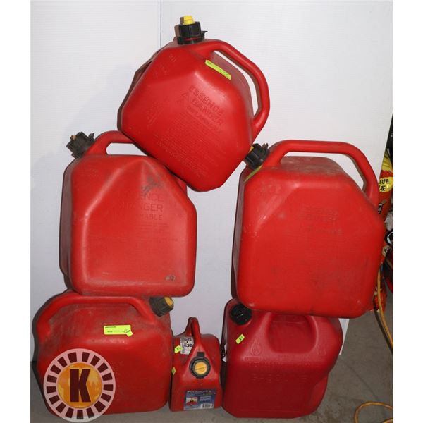 ESTATE LOT OF 6 ASSORTED SIZE FUEL CANS