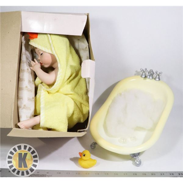 VINTAGE PORCELAIN DOLL WITH TUB (TWO BOXES)