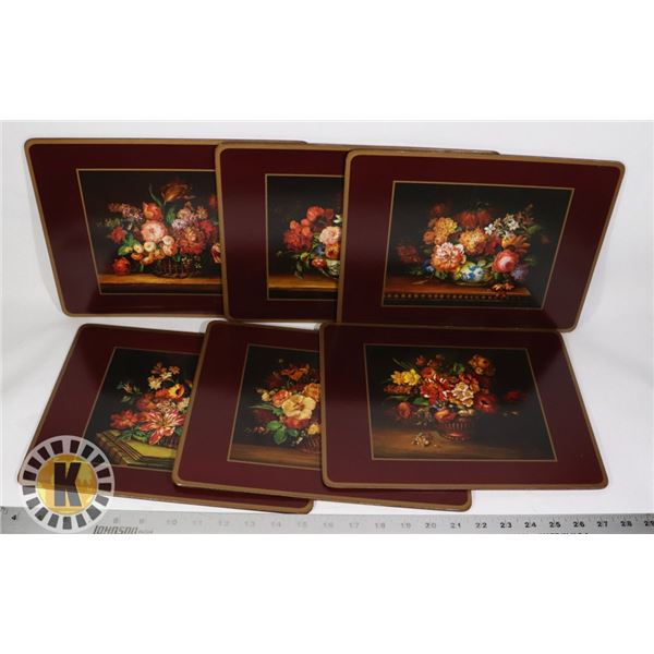 SET OF 6 FLORAL WOOD BOARD MATS