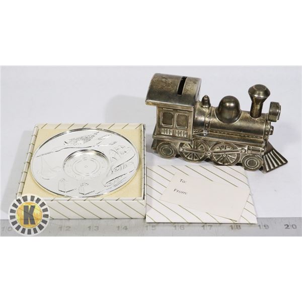 COIN BANK-  TRAIN DESIGN WITH DECORATIVE COIN
