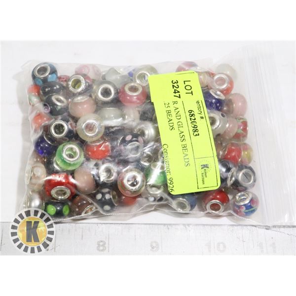 925 SILVER AND GLASS BEADS APPROX. 125 BEADS