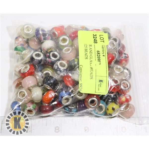 925 SILVER AND GLASS BEADS APPROX. 125 BEADS