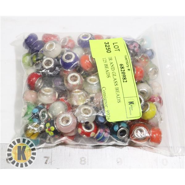925 SILVER AND GLASS BEADS APPROX. 125 BEADS