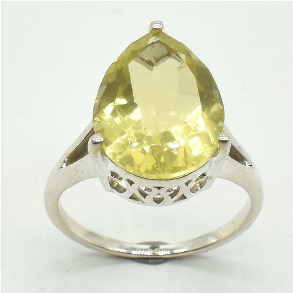 SILVER LEMON QUARTZ(8.3CT) RHODIUM PLATED RING