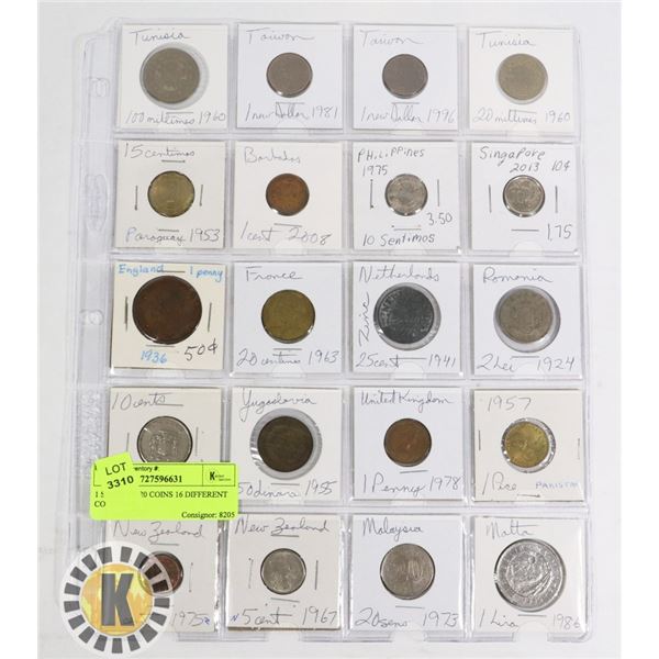 1 SHEET OF 20 COINS 16 DIFFERENT COUNTRIES