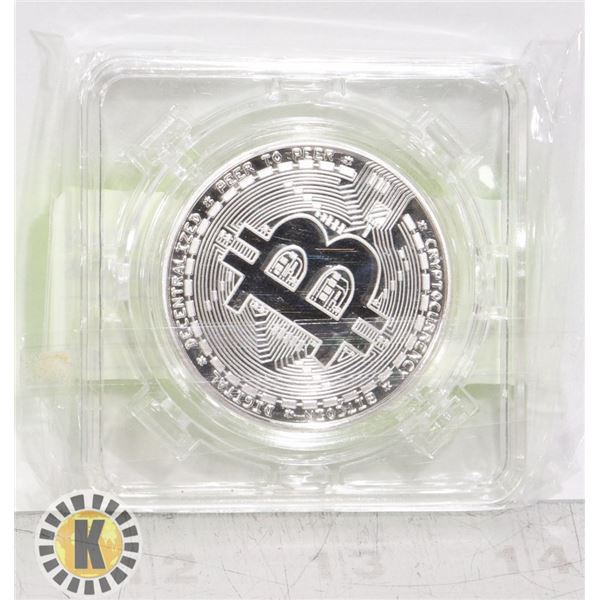 SILVER PLATED BITCOIN IN ROTATING CASE