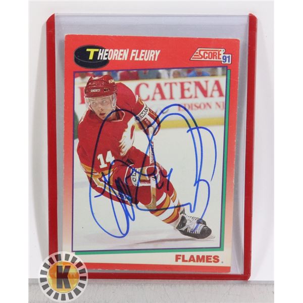 THEOREN FLEURY SIGNED CALGARY FLAMES HOCKEY CARD