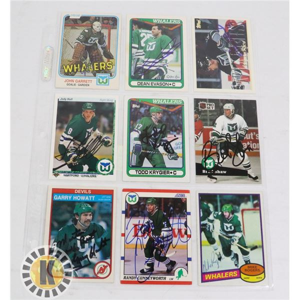 HARTFORD WHALERS AUTOGRAPHED 9 CARD LOT