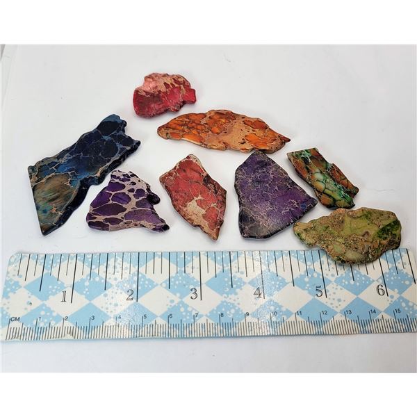 5)  LOT OF 8 MULTI COLORED JASPER SLICES